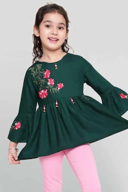 Girl's Viscose Rayon Embroidered Pattern Top (3 - 16 Yrs) 002549910YRSDARGRE