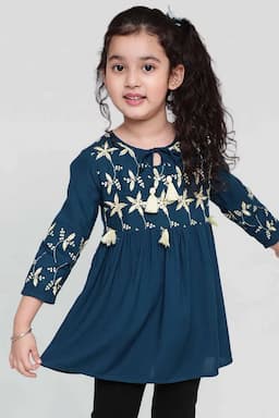 Girl's Viscose Rayon Embroidered Pattern Top (3 - 16 Yrs) 002550910YRSDARBLU