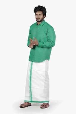 Men's Cotton Shirt with Dhoti Set (2-Pcs Set) 005253GRE44