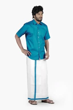 Cotton Shirt with Dhoti for Men (2-Pcs Set) 005259BLU44