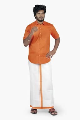 Cotton Shirt with Dhoti for Men (2-Pcs Set) 005259COR44