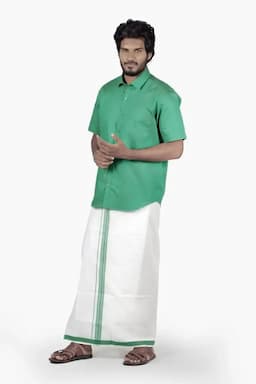Cotton Shirt with Dhoti for Men (2-Pcs Set) 005259GRE44