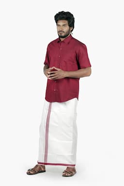 Cotton Shirt with Dhoti for Men (2-Pcs Set) 005259MAR44