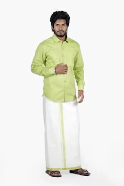 Men's Cotton Shirt with Dhoti Set (2-Pcs Set) 006966LIGGRE44