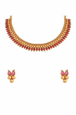 Gold Plated Stone Studded & Beaded Necklace Set for Women 0087961RED18INC