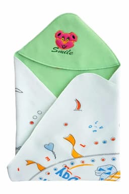 Polyester Printed Crib Hooded Baby Blanket Green ( Design May Vary ) 010076GRE
