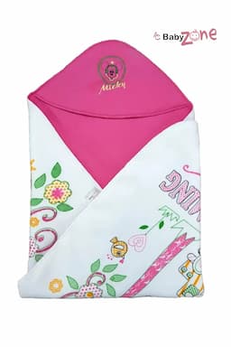 Polyester Printed Crib Hooded Baby Blanket Pink ( Design May Vary ) 010076PIN