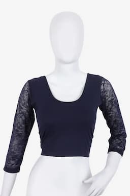 Cotton Lycra Netted Sleeve Readymade Blouse for Women 010547NAVBLUFRESIZ(L/