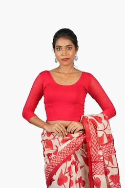 Cotton Lycra Netted Sleeve Readymade Blouse for Women 010547REDFRESIZ(L/