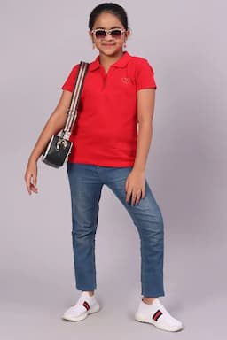 Cotton Solid Polo T-Shirt for Girl (3-16 Yrs) 010587910YRSRED