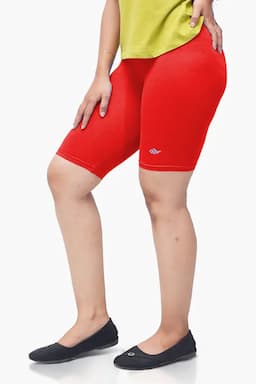 Cotton Lycra Blend Solid Yoga Shorts for Women 010670REDXL