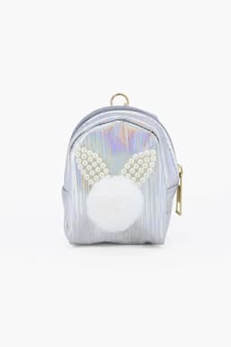 Mini Coin Purse Keychain with Fluffy Pompom 012575ASH