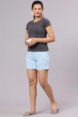 Cotton Hosiery Conversational Printed Shorts for Women 012764SKYBLUXXL