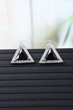 Silver Plated Triangle Shaped Stud Earrings for Girls & Women 013766BLA1