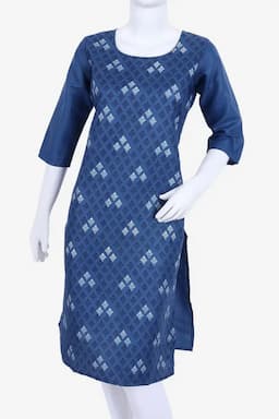 Cotton Blend Geometric Printed Kurti for Women 013911XLDARBLU