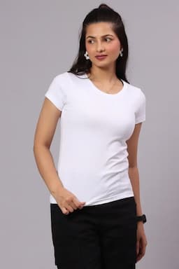 Cotton Solid T-Shirt for Women 014154MWHI