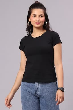 Cotton Solid T-Shirt for Women 014154SBLA