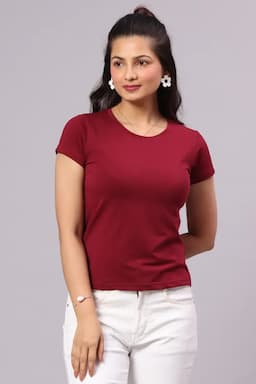 Cotton Solid T-Shirt for Women 014154XXLMAR