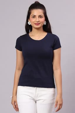 Cotton Solid T-Shirt for Women 014154XXLNAVBLU