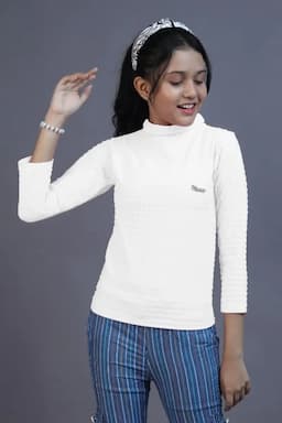 Girl's Corduroy Solid Top (3 - 11 Yrs) 014229910YRSWHI