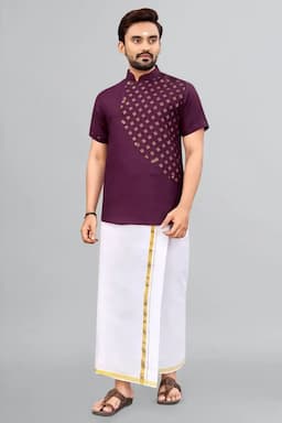 Cotton Gold Print Short Kurta for Men 0142964XLBUR