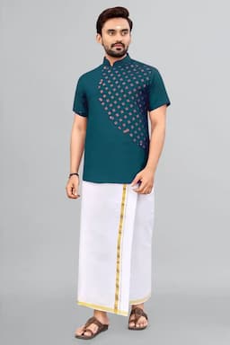 Cotton Gold Print Short Kurta for Men 014296LTEA
