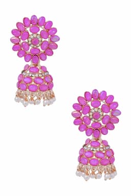 Gold Plated Kundan Studded Jhumki Earrings for Women 014374PIN1