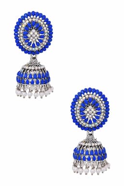 Silver Plated Floral Design Jhumki Earrings for Women 014376DARBLU1
