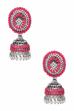 Silver Plated Floral Design Jhumki Earrings for Women 014376PIN1