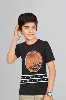 Boy's Printed Cotton T-shirt   01444289YRSBLA