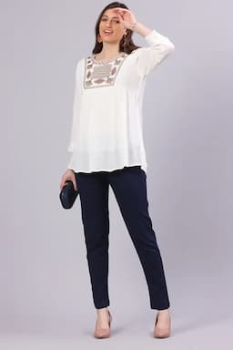 Cotton Blend Solid Kurti Pant for Women 015117XXLNAVBLU