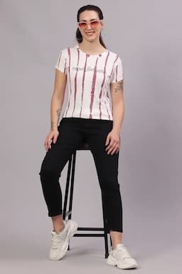 Cotton Blend Striped T-Shirt for Women 016185LMAU