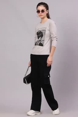 Cotton Lycra Graphic Printed T-Shirt for Women 016306XLGRE
