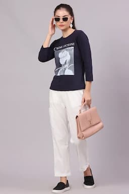 Cotton Lycra Graphic Printed T-Shirt for Women 016306XLNAVBLU