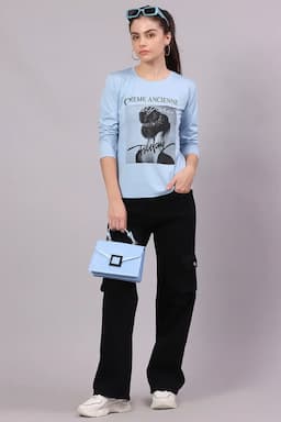 Cotton Lycra Graphic Printed T-Shirt for Women 016306XXLBLU