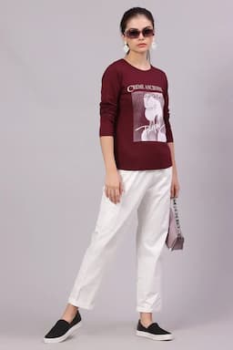 Cotton Lycra Graphic Printed T-Shirt for Women 016306XXLBUR