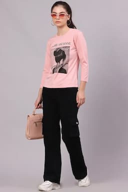 Cotton Lycra Graphic Printed T-Shirt for Women 016306XXLPIN