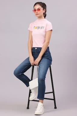 Cotton Lycra Typographic Printed T-Shirt for Women 016311XXLBABPIN