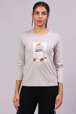 Cotton Lycra Graphic Printed T-Shirt for Women 016414LGRE