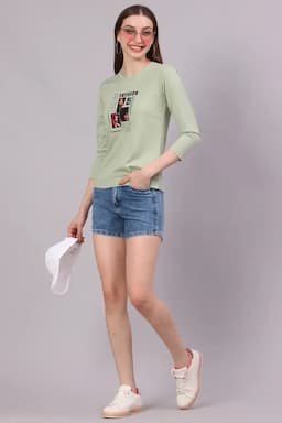 Cotton Lycra Graphic Printed T-Shirt for Women 016421XLGRE
