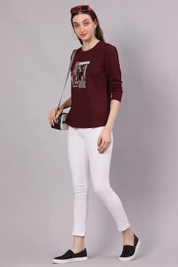 Cotton Lycra Graphic Printed T-Shirt for Women 016421XXLBUR