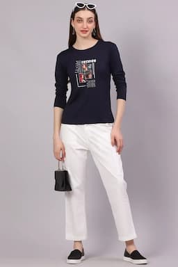 Cotton Lycra Graphic Printed T-Shirt for Women 016421XXLNAVBLU