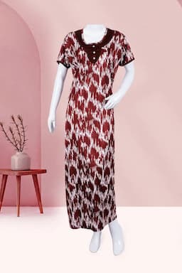 Polyester Abstract Printed Nighty for Women 016450BRO2XL