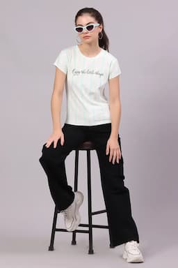 Cotton Lycra Striped T-Shirt for Women 016504XXLAQU