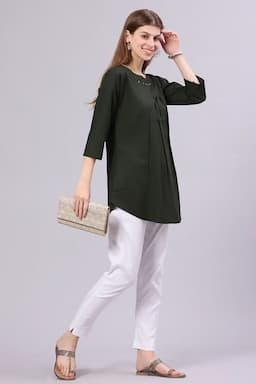 Cotton Solid Pleated Top for Women 016752LOLI