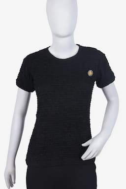 Cotton Lycra Solid T-Shirt for Women 016874XLBLA