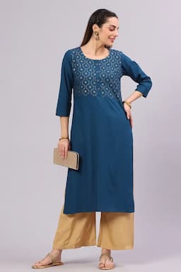 Cotton Blend Solid Kurta for Women  016954LTEA