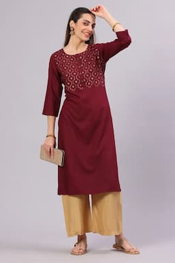 Cotton Blend Solid Kurta for Women  016954MWIN