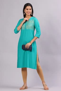 Cotton Blend Printed Kurti for Women 016955MAQU