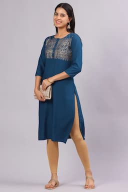 Cotton Blend Printed Kurti for Women 016955MTEA